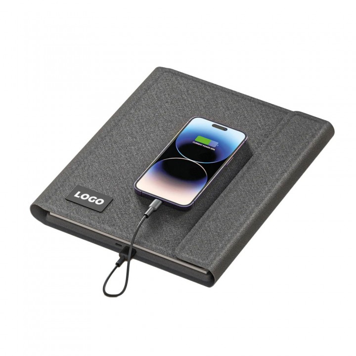 A4 Siyah PU Deri 6000 mAh Powerbank Organizer Not Defteri Seti